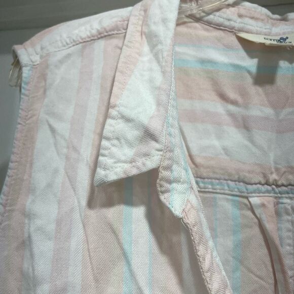 Sleeveless button down shirt with left pocket size 2XL light blue pink white - Picture 4 of 6